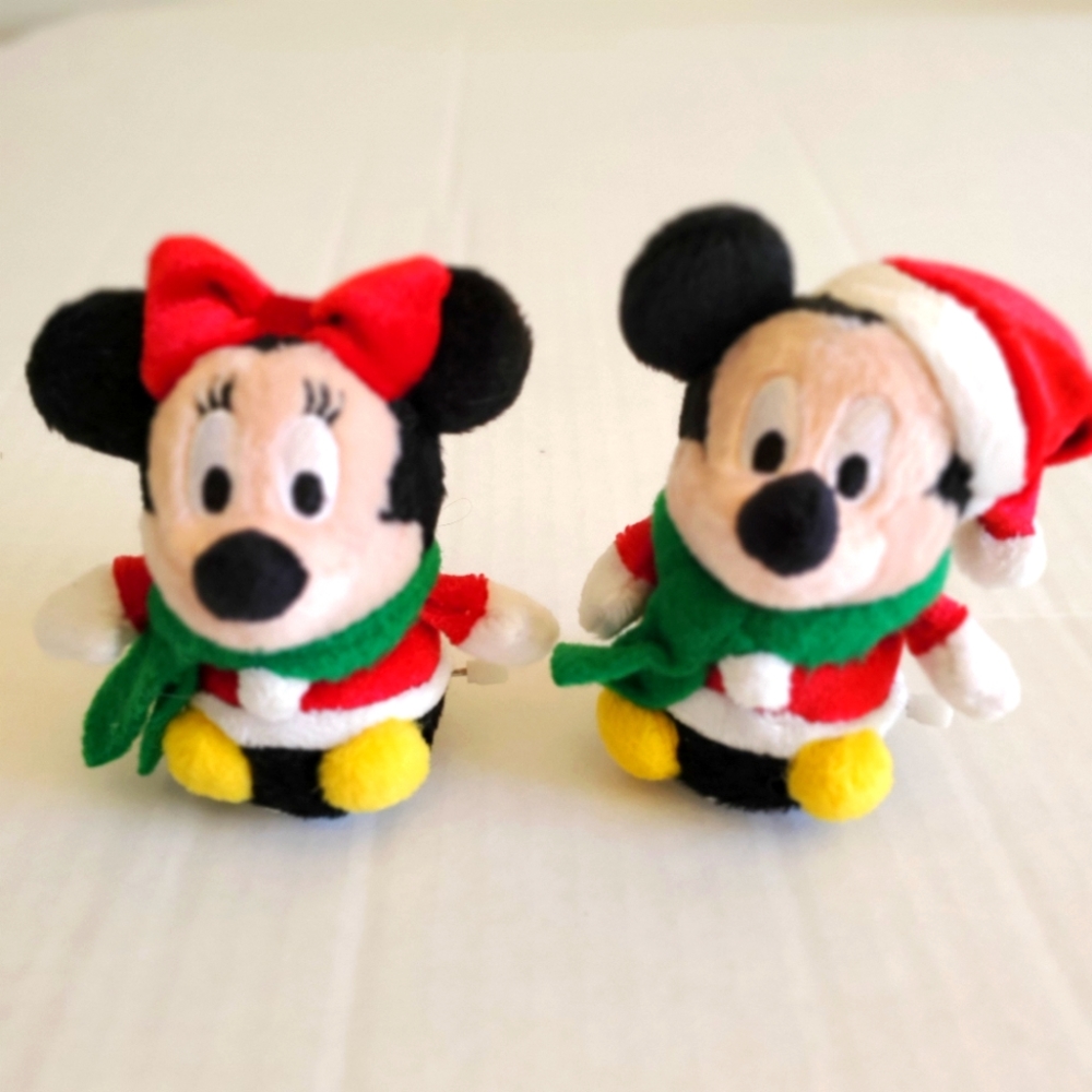 DISNEY Vintage Wind Up (Rolls) Mickey & Minnie Mouse Plush Toy Figure Set of 2